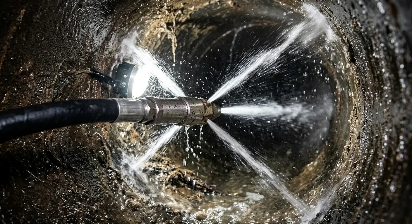 High-pressure hydro jetting nozzle cleaning sewer pipe for Trenchless Sewer Repair in Nitro